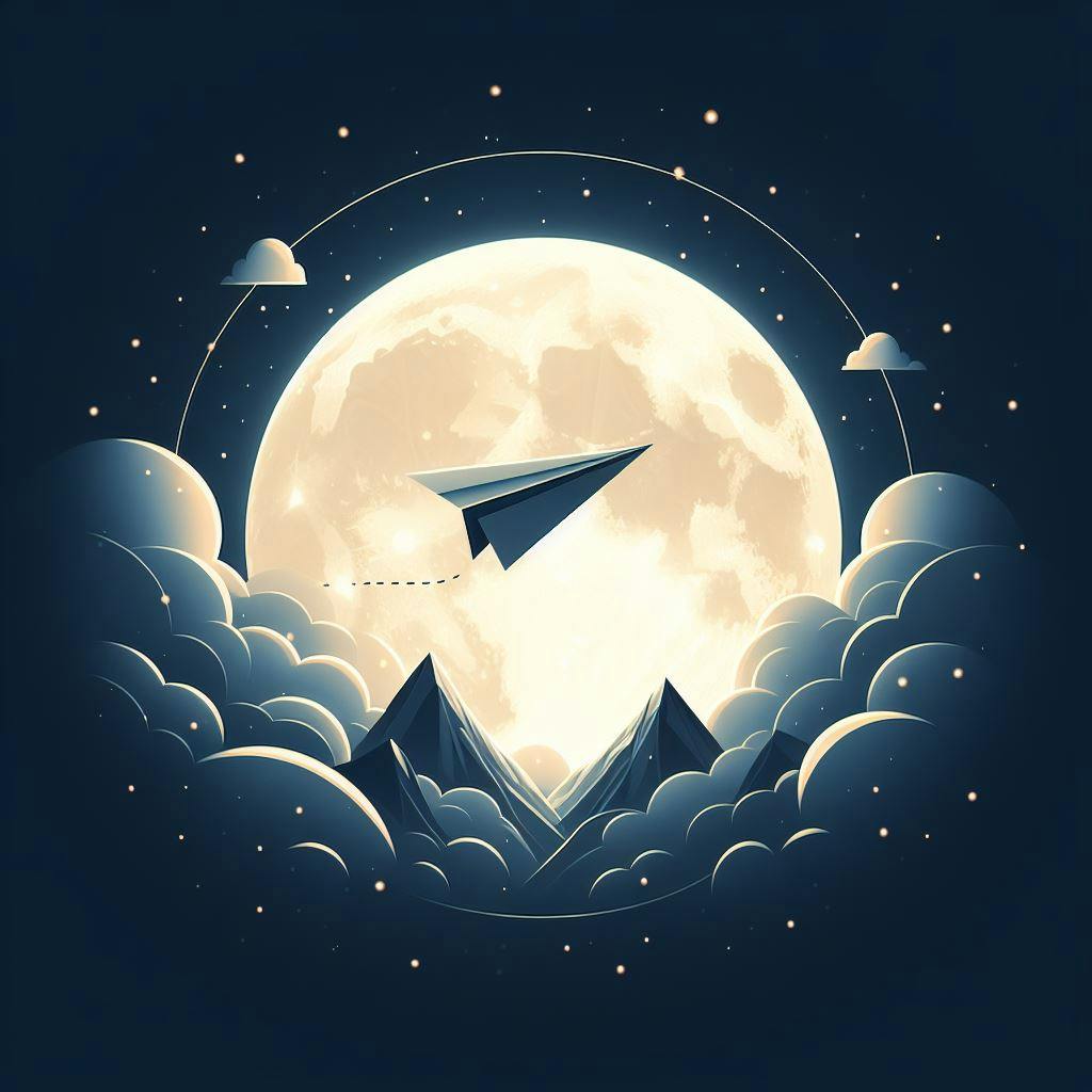 A beautiful full moon with a paper plane